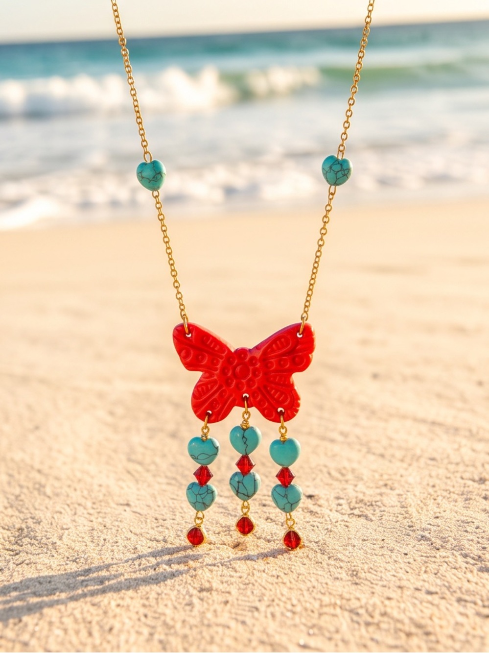 “Coral Butterfly Dreams” Necklace - Picture 4 of 8